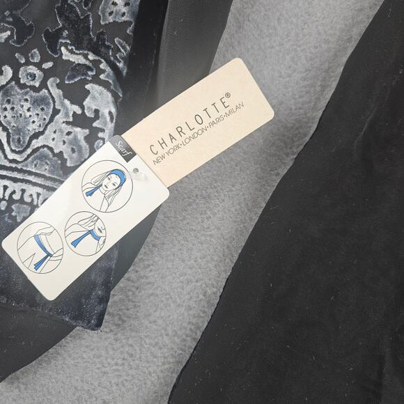 Charlotte Black Burnout Velvet Scarf Floral Baroque Embossed Beaded Accents - Picture 5 of 6